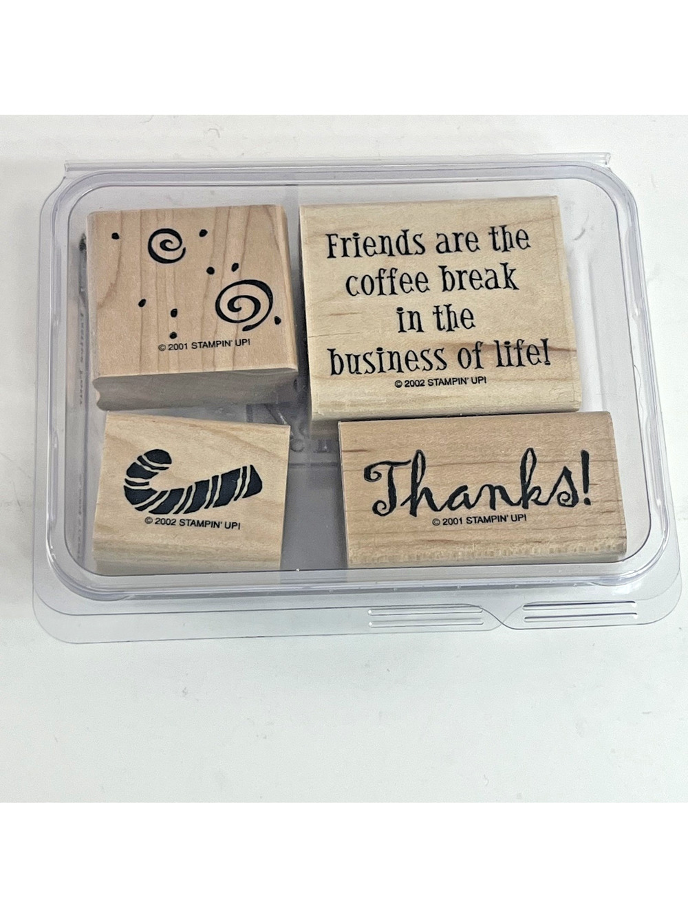 Stampin Up Thanks Friends Coffee Break Rubber Stamp Set Wood Mount